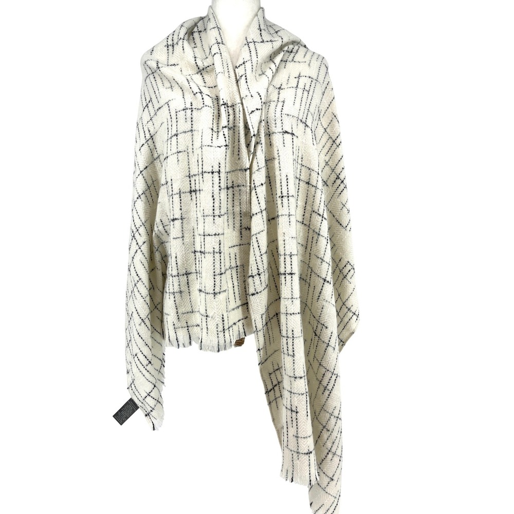 Vince Camuto Cream Black Grid Pattern Wrap Scarf Shawl 74‎ x 25